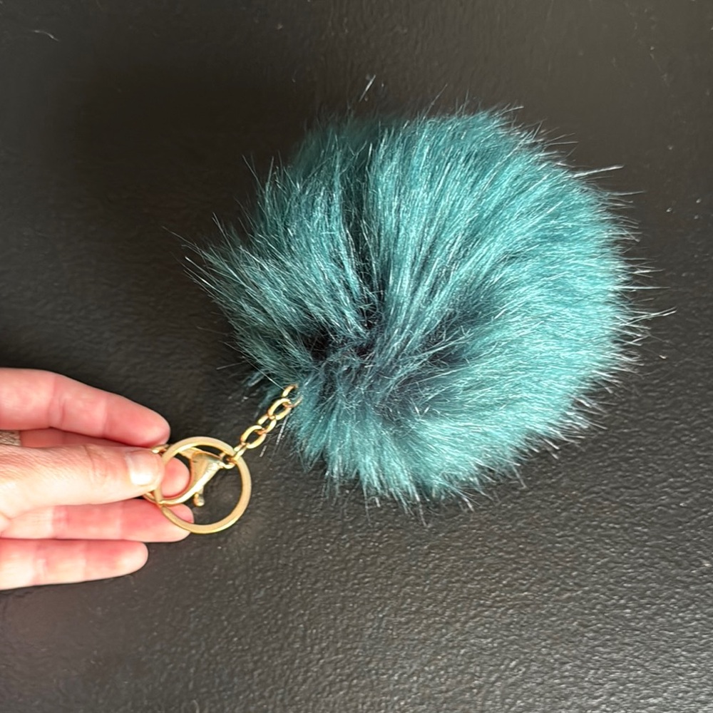 Teal Fur Pom Pom Keychain/Bag Charm
